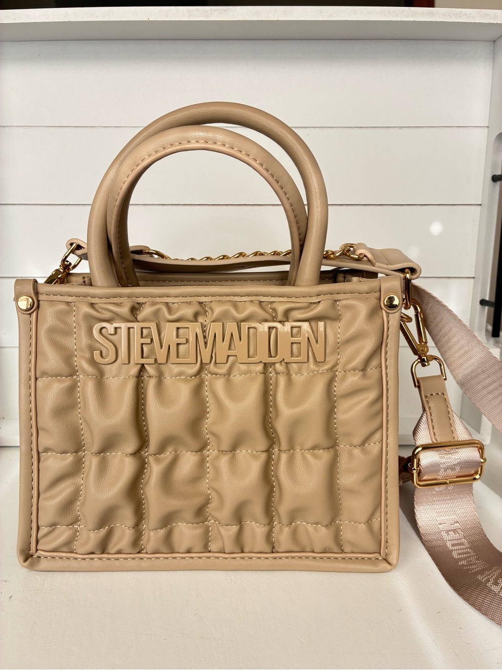 Steve Madden Taupe Quilted Top-Handle Satchel - Picture 7 of 11